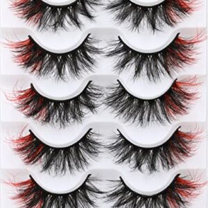 False Eyelashes Fluffy Mink Lashes Wispy Colored Lashes Red Strip Lashes Pack by Kiromiro (Red)