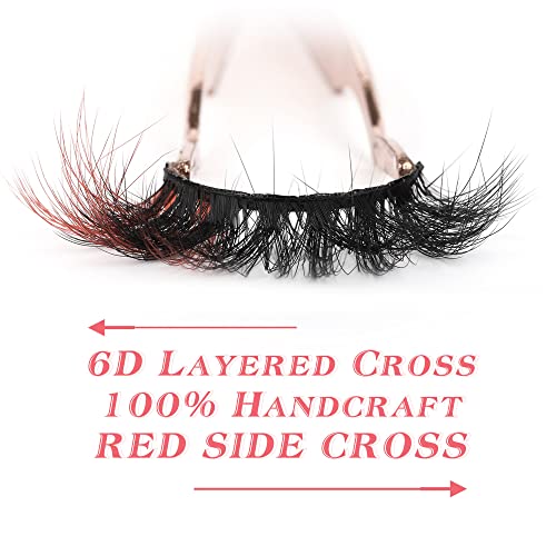 False Eyelashes Fluffy Mink Lashes Wispy Colored Lashes Red Strip Lashes Pack by Kiromiro (Red)