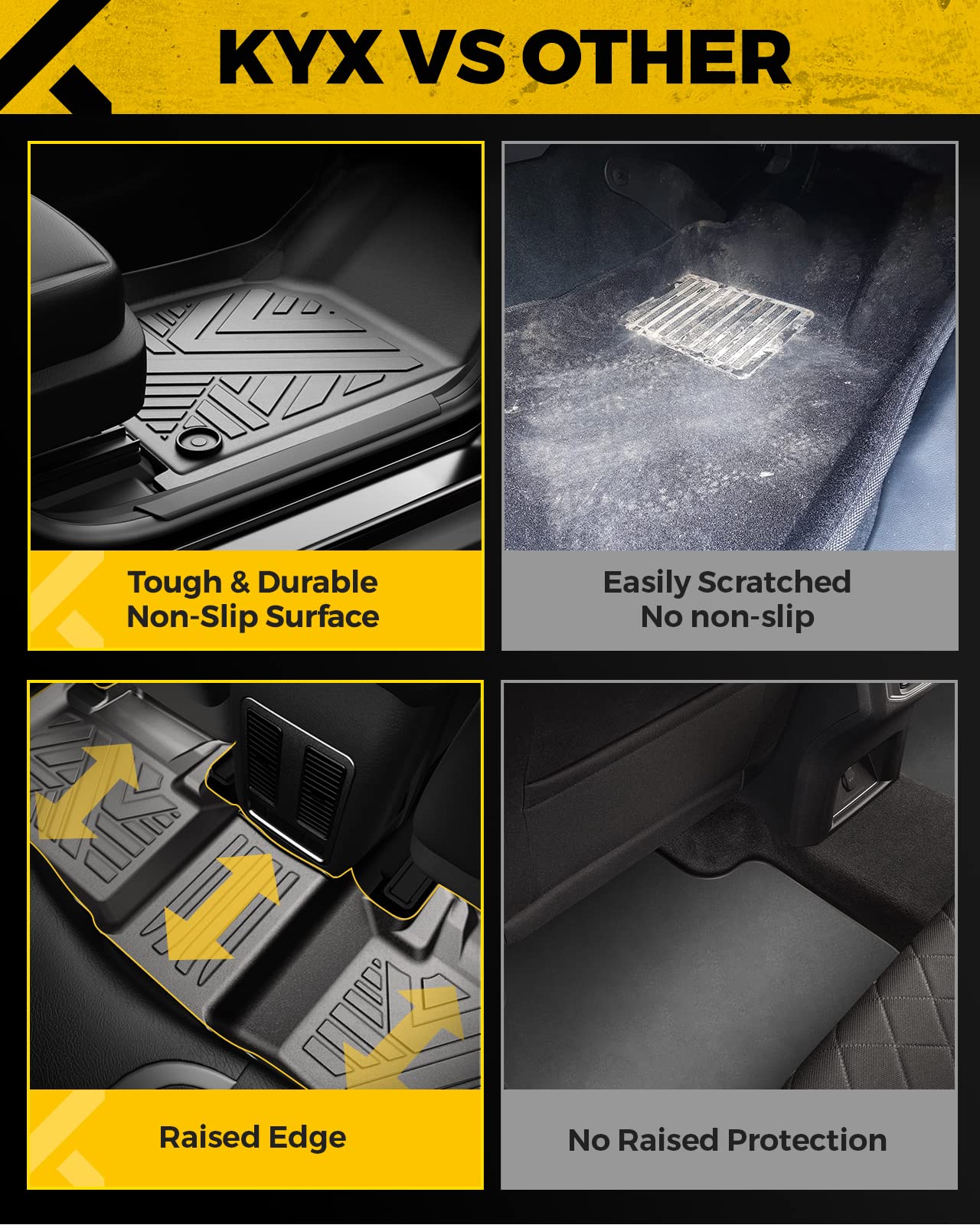 KYX All Weather Floor Mats for Toyota Tacoma Double Cab 2018-2023, TPE Rubber Car Floor Liners Full Set 1st and 2nd Row, Custom-Fit Car Mats for Toyota Tacoma Double Cab Odorless Non-Slip