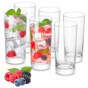 heat-resistant drinking glasses set of 6 double fashioned glass lowball tumblers 16oz made from premium borosilicate all crystal-clear water cups, mixed drinkware for daily use - cl count (pack 1)