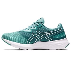 asics women's fuzeblast running shoes, 7.5, oasis green/white