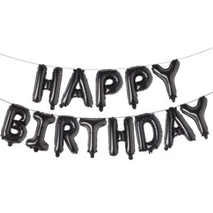 happy birthday balloon banner party 16 inch 3d aluminum foil inflatable letter kit set banner balloons birthday party decorations supplies party (black)