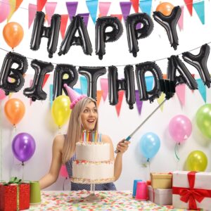 Happy Birthday Balloon Banner Party 16 Inch 3D Aluminum Foil Inflatable Letter kit set Banner Balloons Birthday Party Decorations Supplies Party (Black)