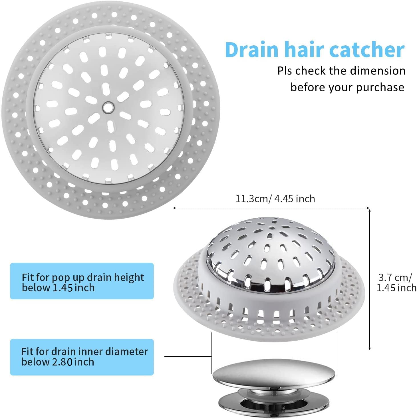 Aluvor Drain Hair Catcher, Upgraded Drain Catcher with Silicone Designed for Regular Drains, Catch Hair Easily Without Slowing Drainage, Prevent Clogging Plug Hole Hair Catcher (Large)