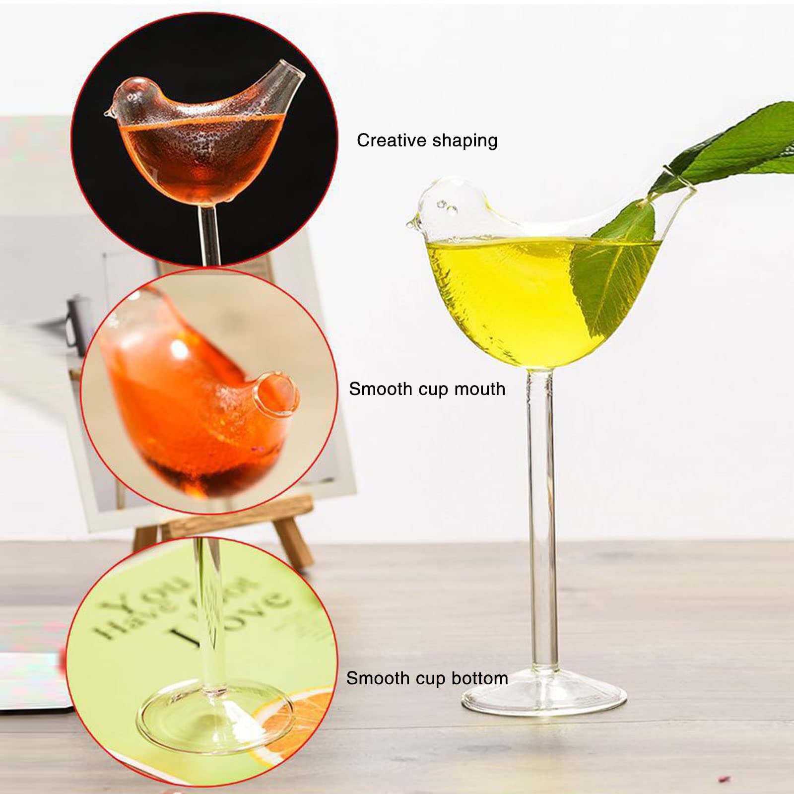 Tutuba Cocktail Glasses, Bird Drinking Glasses Creative Champagne Goblet Glasses Party Bar Drinking Cup Wine Juice Cup for KTV Home Bar Club, 5oz/150ml, Pack-1