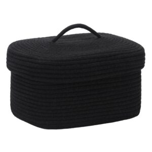 sea team oval cotton rope storage basket with lid, lidded woven storage bin, nursery storage container, diaper caddy, baby shower basket, box, organizer, 15 x 11 x 6.5 inches (medium, black)