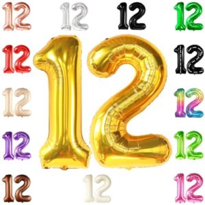 katchon, giant gold 12 balloon number - 40 inch | 12 number balloons, 12th birthday decorations boy | gold 12 balloons for golden birthday decorations for girls 12 | number 12 balloons for birthdays
