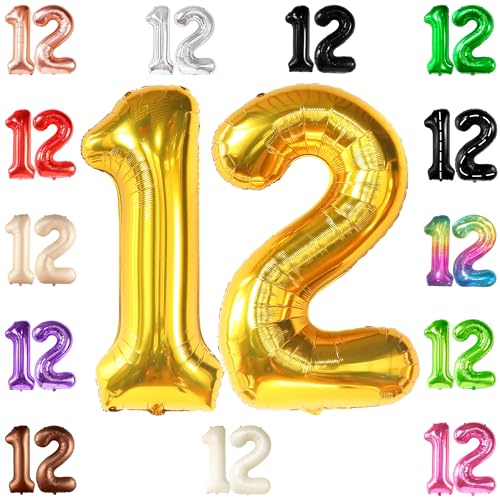 KatchOn, Giant Gold 12 Balloon Number - 40 Inch | 12 Number Balloons, 12th Birthday Decorations Boy | Gold 12 Balloons for Golden Birthday Decorations for Girls 12 | Number 12 Balloons for Birthdays