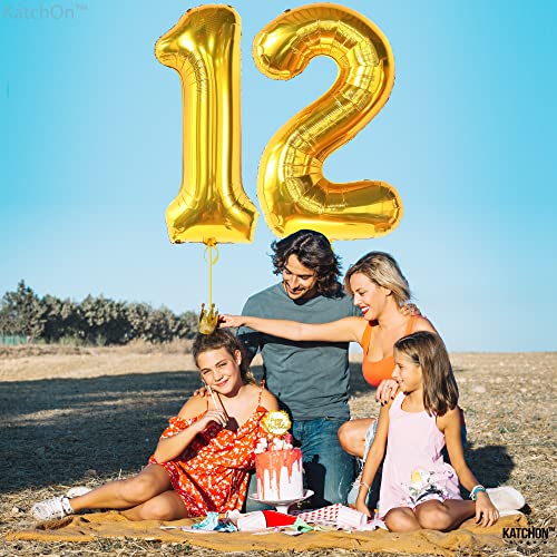 KatchOn, Giant Gold 12 Balloon Number - 40 Inch | 12 Number Balloons, 12th Birthday Decorations Boy | Gold 12 Balloons for Golden Birthday Decorations for Girls 12 | Number 12 Balloons for Birthdays