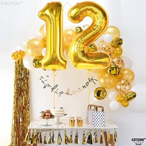 KatchOn, Giant Gold 12 Balloon Number - 40 Inch | 12 Number Balloons, 12th Birthday Decorations Boy | Gold 12 Balloons for Golden Birthday Decorations for Girls 12 | Number 12 Balloons for Birthdays