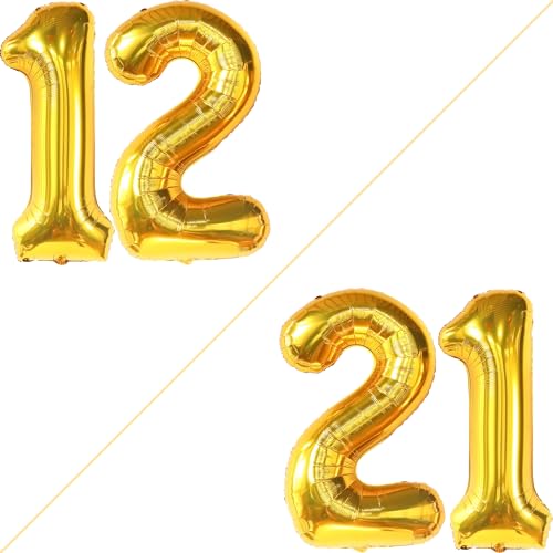 KatchOn, Giant Gold 12 Balloon Number - 40 Inch | 12 Number Balloons, 12th Birthday Decorations Boy | Gold 12 Balloons for Golden Birthday Decorations for Girls 12 | Number 12 Balloons for Birthdays