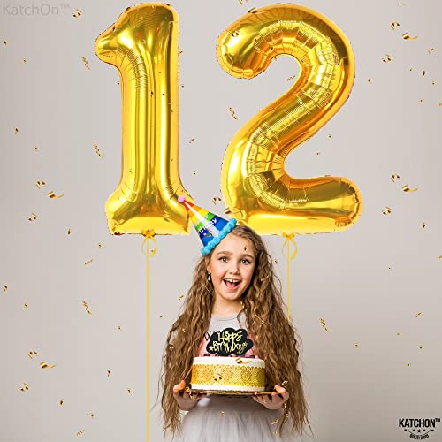 KatchOn, Giant Gold 12 Balloon Number - 40 Inch | 12 Number Balloons, 12th Birthday Decorations Boy | Gold 12 Balloons for Golden Birthday Decorations for Girls 12 | Number 12 Balloons for Birthdays