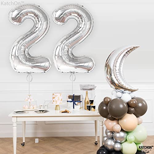 Katchon, Silver 22 Balloon Number - Huge, 40 Inch | 22 Birthday Balloons for 22 Birthday Decorations For Women | Silver 22 Balloons, 22nd Birthday Decorations | Silver 22 Birthday Decorations For Men