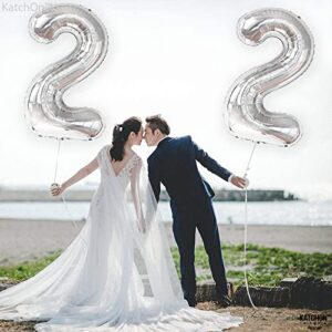 Katchon, Silver 22 Balloon Number - Huge, 40 Inch | 22 Birthday Balloons for 22 Birthday Decorations For Women | Silver 22 Balloons, 22nd Birthday Decorations | Silver 22 Birthday Decorations For Men