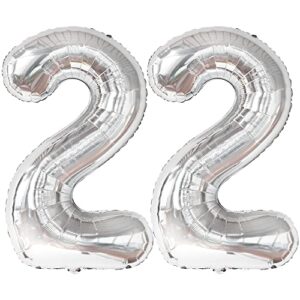 katchon, silver 22 balloon number - huge, 40 inch | 22 birthday balloons for 22 birthday decorations for women | silver 22 balloons, 22nd birthday decorations | silver 22 birthday decorations for men