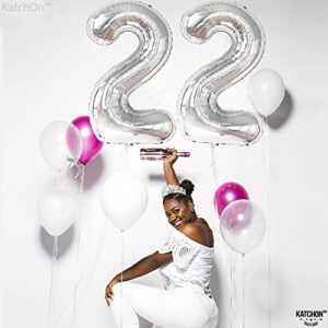 Katchon, Silver 22 Balloon Number - Huge, 40 Inch | 22 Birthday Balloons for 22 Birthday Decorations For Women | Silver 22 Balloons, 22nd Birthday Decorations | Silver 22 Birthday Decorations For Men