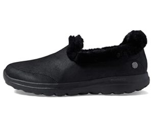 skechers women's go walk lounge-chillin slipper, black/black, 9