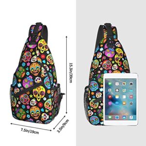 Day Of The Dead Sugar Skull Sling Bag For Women, Skull Sling Backpack Women, Sugar Skull Shoulder Bag Skull Crossbody Bag