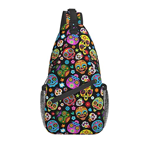 Day Of The Dead Sugar Skull Sling Bag For Women, Skull Sling Backpack Women, Sugar Skull Shoulder Bag Skull Crossbody Bag