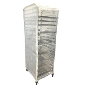formosa covers | bun rack cover for bread proofing protecting storage for food, pastry, pizza dough, donut sheet pan service baked goods commercial grade side or front load 20 tier, 26"w x 21"d x 63"h (all pvc clear, white)