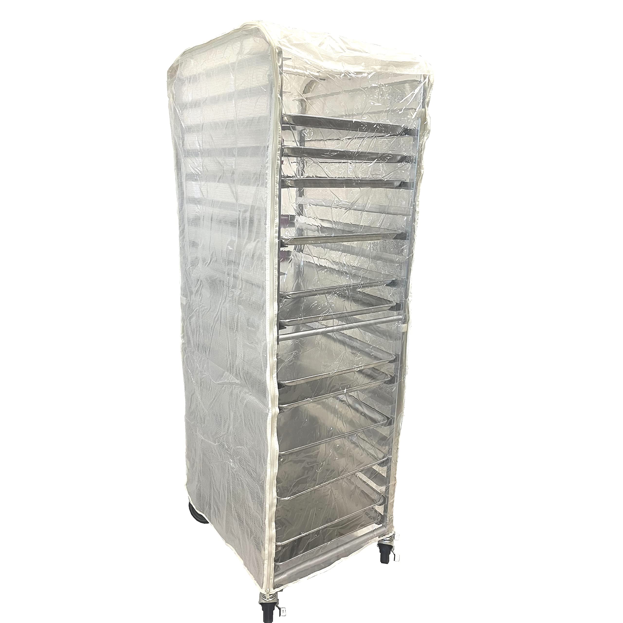 Formosa Covers | Bun Rack Cover For Bread Proofing Protecting Storage for Food, Pastry, Pizza Dough, Donut Sheet Pan Service Baked Goods Commercial Grade Side or Front Load 20 Tier, 26"W x 21"D x 63"H (All PVC Clear, White)