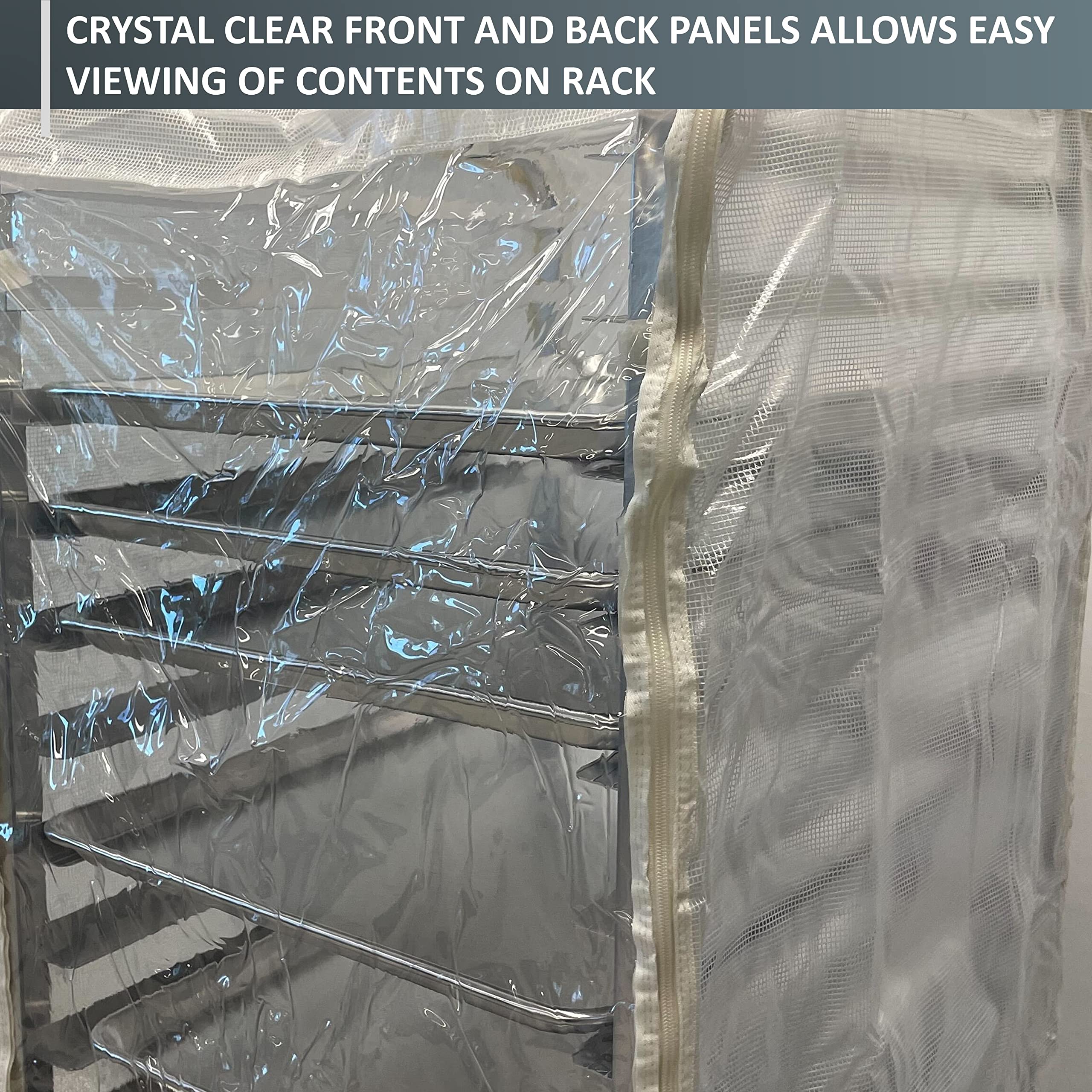 Formosa Covers | Bun Rack Cover For Bread Proofing Protecting Storage for Food, Pastry, Pizza Dough, Donut Sheet Pan Service Baked Goods Commercial Grade Side or Front Load 20 Tier, 26"W x 21"D x 63"H (All PVC Clear, White)