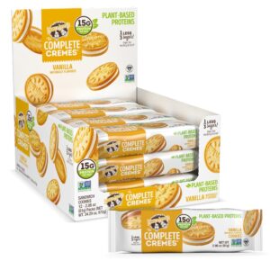lenny & larry's the complete cremes, sandwich cookies, vanilla, vegan, 5g plant protein, 6 cookies per pack (box of 12)