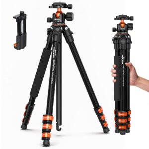 geekoto tripod, camera tripod for dslr, compact aluminum tripod with 360° ball head, 62 inch professional tripod with 1/4 inch quick release plate, for video conferencing, travel and work
