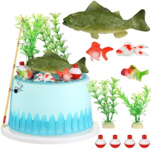 yaomiao gone fishing cake decoration fish cake topper catching the big one cake supplies fisherman themed birthday cake topper sea bass figurines for man kids boy fisherman gone fishing(classic style)