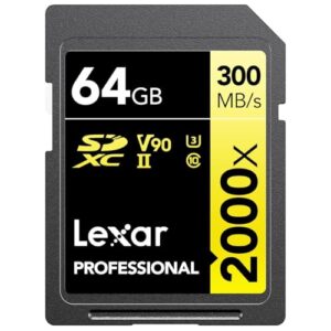 lexar professional 2000x 64gb sdxc uhs-ii memory card, 300mb/s read, 260mb/s write, 2-pack