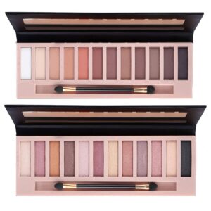 urqt 2pcs pro 12 colors matte + shimmer nude naked eyeshadow palette natural velvet texture pigmented blendable diamond smokey eye shadow pallet kit with brush (natural)