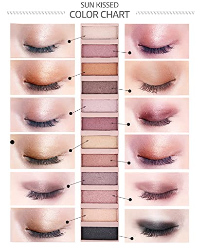 URQT 2Pcs Pro 12 Colors Matte + Shimmer Nude Naked Eyeshadow Palette Natural Velvet Texture Pigmented Blendable Diamond Smokey Eye Shadow Pallet Kit with Brush (Natural)