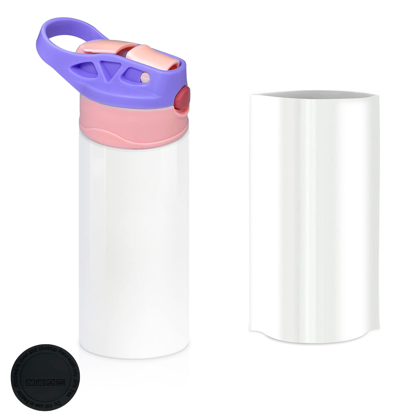 AiHeart 12oz Sublimation Stainless Steel Sippy Cup with Sublimation Shrink Wrap, Double-Wall Vacuum Insulated Children's Water Cup with Handle and Straw, Great DIY Gift for Kids (Purple)