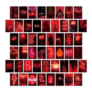 yamiuza 50 pack wall collage kit,colorful aesthetic photo collages, 4"x 6" postcards sets wall photo collage (red neon)