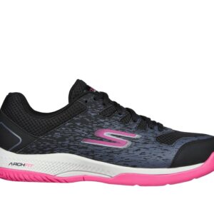 Skechers Women's Viper Court-Athletic Indoor Outdoor Pickleball Shoes with Arch Fit Support Sneakers, Black/Pink, 8.5