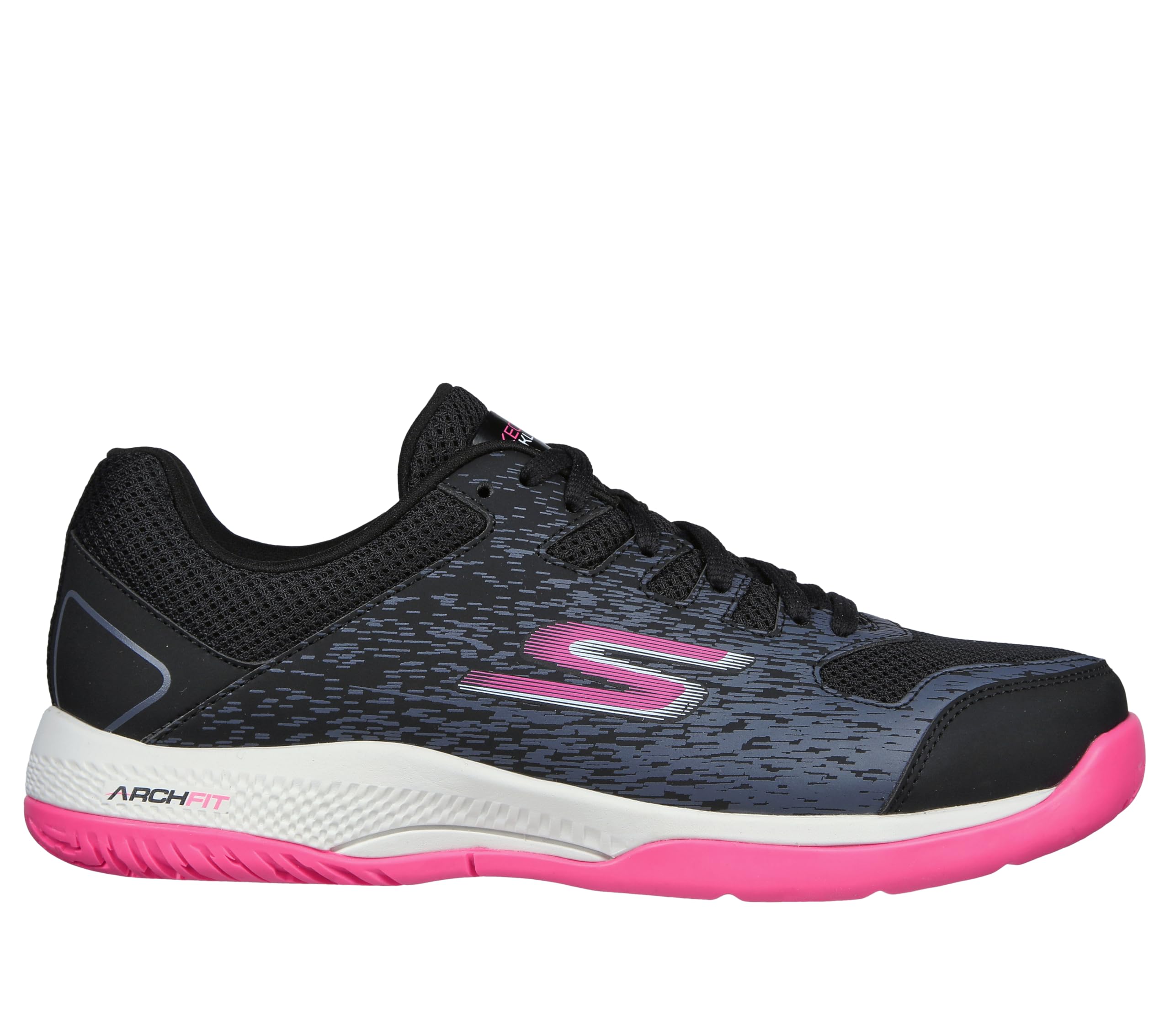 Skechers Women's Viper Court-Athletic Indoor Outdoor Pickleball Shoes with Arch Fit Support Sneakers, Black/Pink, 8.5