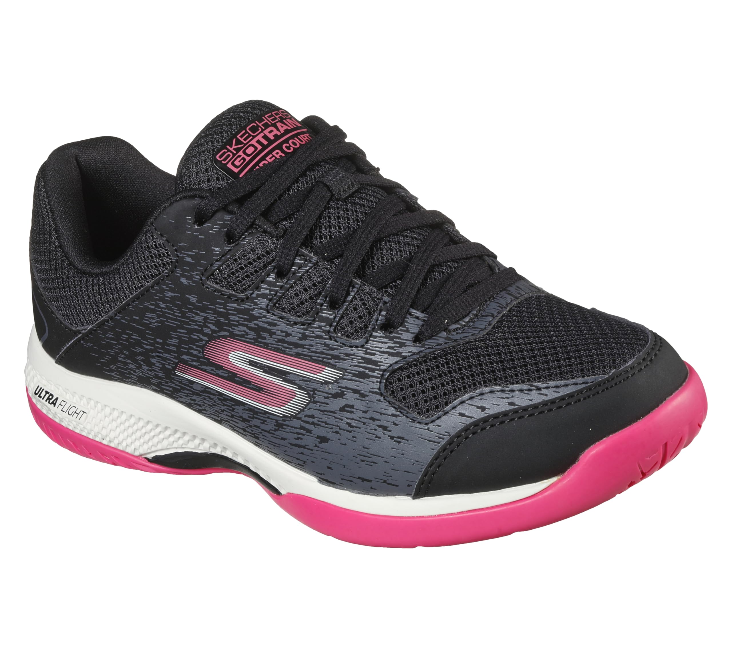 Skechers Women's Viper Court-Athletic Indoor Outdoor Pickleball Shoes with Arch Fit Support Sneakers, Black/Pink, 8.5