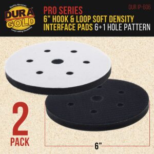 Dura-Gold Pro Series 6" x 10mm Soft Density Interface Pad, 6 +1 Hole Pattern Dustless, 2 Pack - Hook & Loop Foam Cushion, Used Between Vacuum Sander Sanding Discs, Polisher Polishing Pads Backing Pads