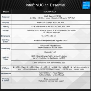 Intel NUC 11 Pro NUC11TNHi7 Barebone System - Ultra Compact - 1 x Processor Support Core i7 11th Gen i7-1165G7 Quad-core (4 Core)