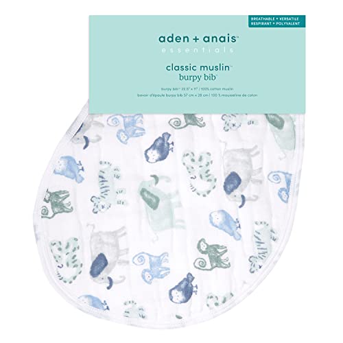 aden + anais Essentials Burpy Bib, 100% Cotton Muslin, Soft Absorbent 4 Layers, Multi-Use Burp Cloth and Bib, 22.5" X 11", Single, Time to Dream - Happy Tales