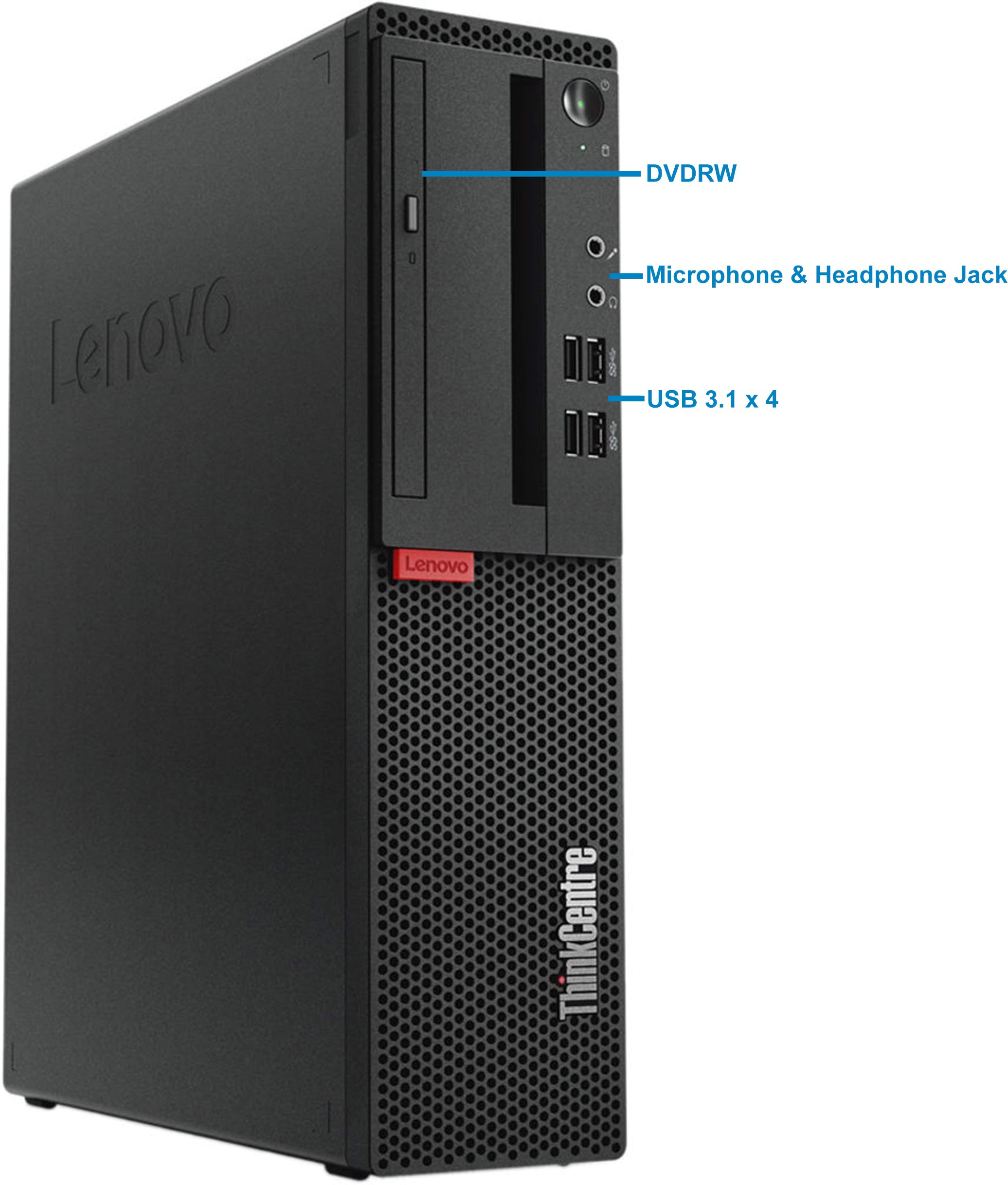 Lenovo ThinkCentre M910S Small Form Factor Desktop Computer - Intel i5-7500 Upto 3.8GHz, 16GB Ram, 512GB SSD, AC Wi-Fi, Bluetooth, VGA, DisplayPort, HDMI, DVD-RW, SD-Card Reader - Windows 10 Pro