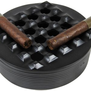 U.Like Relax Zone Aluminum Metal Cigar Ashtray with Lid For Men-Durable handcrafted 16 Holes Grid Design Ash Tray indoor and outdoor - Wind Resistant Round Cigars to Cigarillos, black (53)