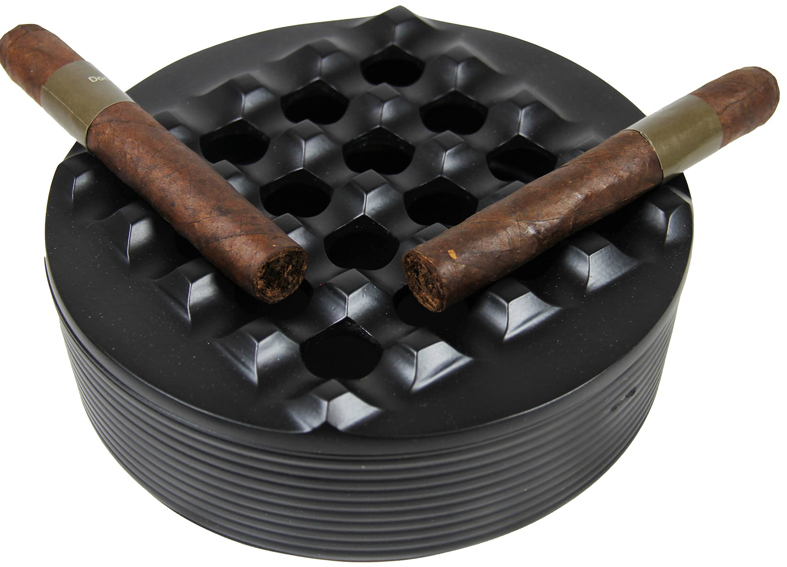 U.Like Relax Zone Aluminum Metal Cigar Ashtray with Lid For Men-Durable handcrafted 16 Holes Grid Design Ash Tray indoor and outdoor - Wind Resistant Round Cigars to Cigarillos, black (53)