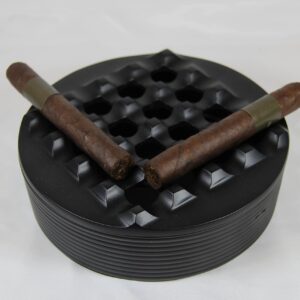 U.Like Relax Zone Aluminum Metal Cigar Ashtray with Lid For Men-Durable handcrafted 16 Holes Grid Design Ash Tray indoor and outdoor - Wind Resistant Round Cigars to Cigarillos, black (53)