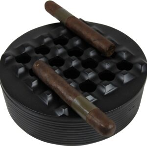 U.Like Relax Zone Aluminum Metal Cigar Ashtray with Lid For Men-Durable handcrafted 16 Holes Grid Design Ash Tray indoor and outdoor - Wind Resistant Round Cigars to Cigarillos, black (53)