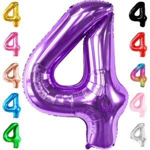 katchon, giant purple 4 balloon number - 40 inch | purple number 4 balloon, mermaid 4th birthday decorations for girls | 4th birthday balloons | 4 purple balloon for 4th mermaid party decorations