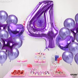 KatchOn, Giant Purple 4 Balloon Number - 40 Inch | Purple Number 4 Balloon, Mermaid 4th Birthday Decorations for Girls | 4th Birthday Balloons | 4 Purple Balloon for 4th Mermaid Party Decorations