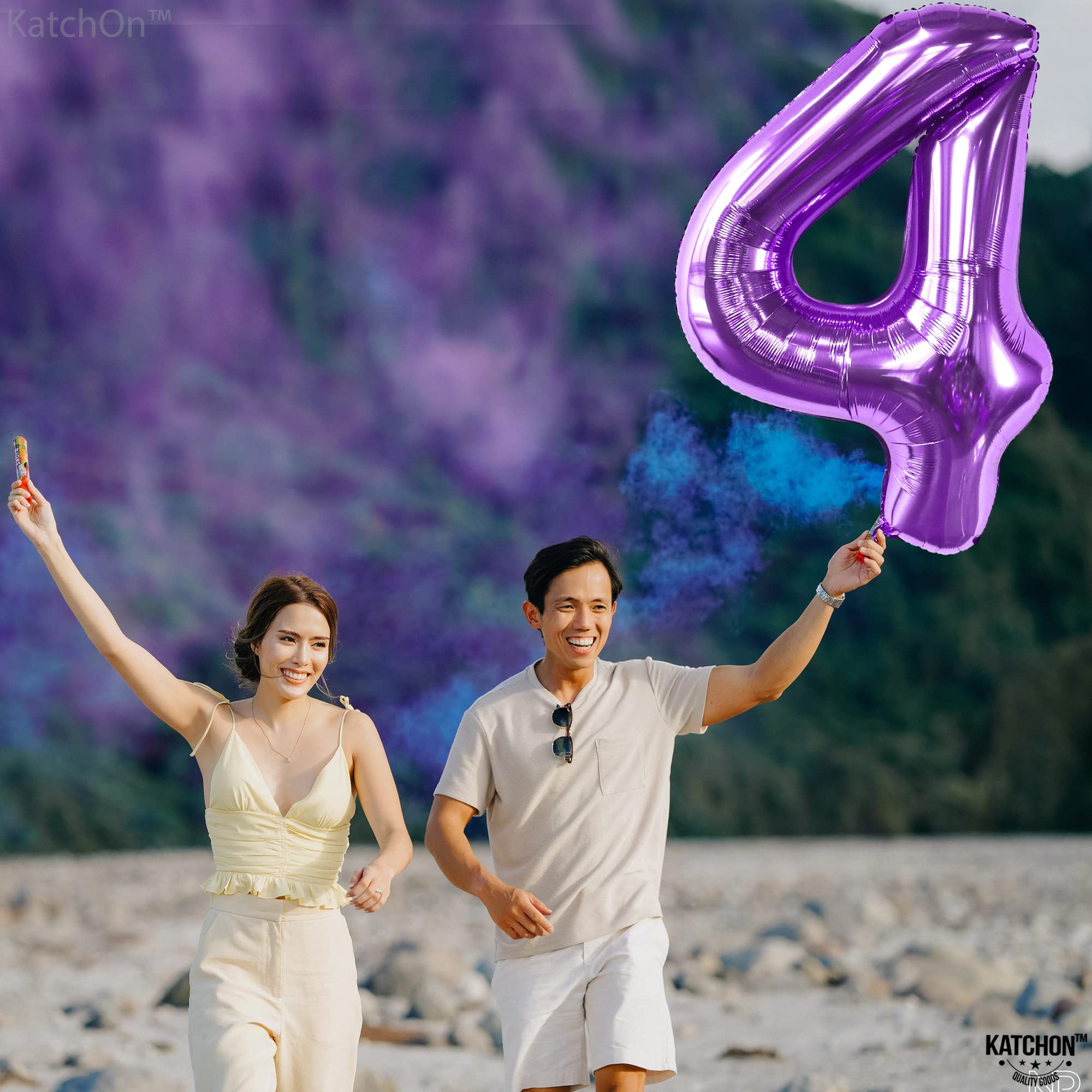 KatchOn, Giant Purple 4 Balloon Number - 40 Inch | Purple Number 4 Balloon, Mermaid 4th Birthday Decorations for Girls | 4th Birthday Balloons | 4 Purple Balloon for 4th Mermaid Party Decorations