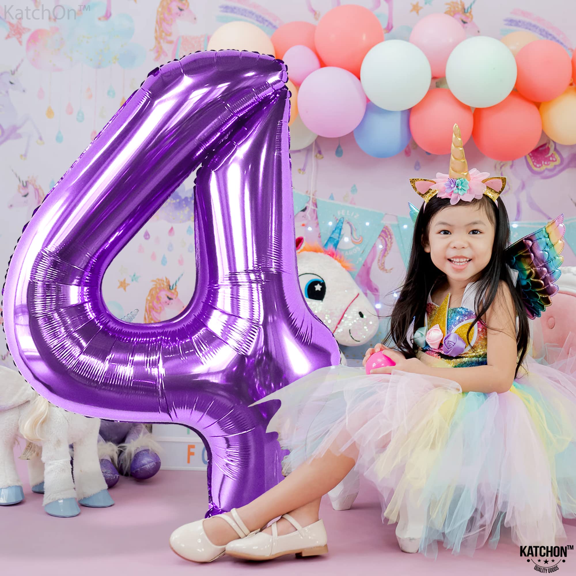 KatchOn, Giant Purple 4 Balloon Number - 40 Inch | Purple Number 4 Balloon, Mermaid 4th Birthday Decorations for Girls | 4th Birthday Balloons | 4 Purple Balloon for 4th Mermaid Party Decorations