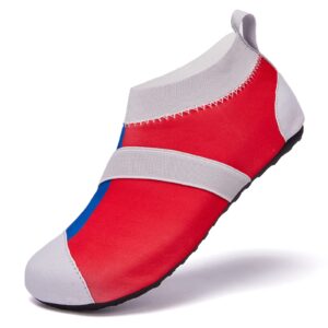 water shoes for women and men, quick-dry beach aqua socks[low arch] swim shoes, pool water socks with foot massage(size 6-7, red blue)